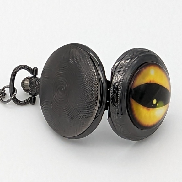 Dragon Eye Pendant Watch NEW Gift Cat Orange Yellow Necklace Pocket Vintage - Picture 4 of 9
